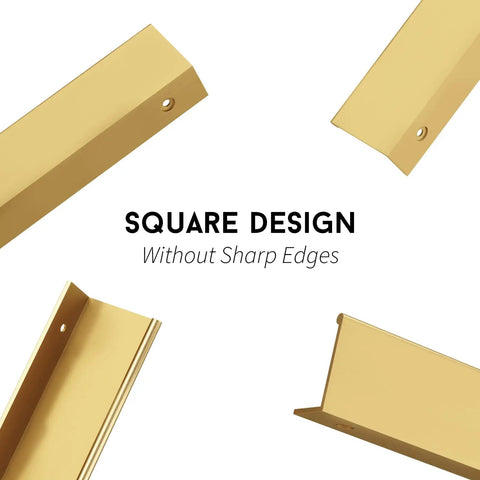 25 Pack Matte Champagne Gold Finger Edge Drawer Pulls For Cabinets And Dressers Dope Kitchen Hardware Handles Gold Finger Pulls 5 Inch Hole Center Durable Zinc Alloy Construction Sleek Modern Update showing smooth square edges