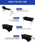 Steps to set up Slick Top Notch Two Pack Black 6Ft Fitted Tablecloth Rectangle Spandex Blend Cover.