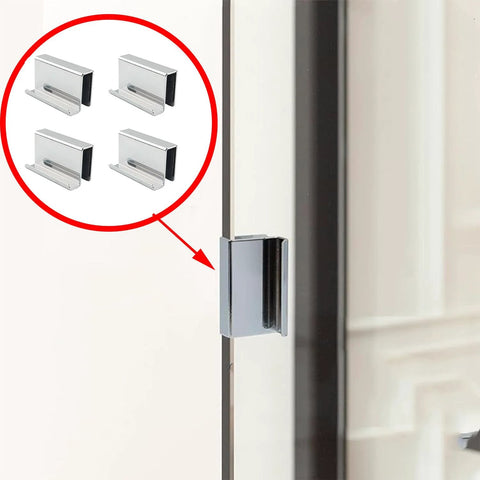 Glass Door Clip On Handles 4 Pack Stainless Steel Cabinet Pulls 1.6 Inches Long 0.75 Inches Wide Fits Glass 5 Mm To 6 Mm Thick