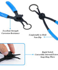 12 Piece Convertible Snap Ring Pliers Set For Internal And External Rings with blue handles and easy switch knob.
