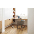 Cozy home office with wood flooring, desk, modern chair, and wall cabinets featuring Leather Furniture Handle Pull With Screws For Cabinets And Doors Brown Leather Cabinet Knob Hardware, Modern Rustic Drawer Pulls For Kitchens And Bathrooms