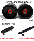 70Mm Longboard Wheel Set With 80A Hard PU, Preinstalled 608RS ABEC-9 Bearings, black wheels, cruisers, longboards