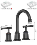 Widespread Matte Black Bathroom Faucet For 3 Hole Sinks 8 Inch Center Spread With Pop Up Drain And Lead Free Hose cUPC Certified Ceramic Valve Core