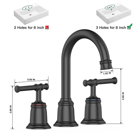 Widespread Matte Black Bathroom Faucet For 3 Hole Sinks 8 Inch Center Spread With Pop Up Drain And Lead Free Hose cUPC Certified Ceramic Valve Core