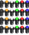 24 Pack 12mm Momentary Push Button Switch SPST On Off AC 250V 1.5A 125V 3A Lockless Mini Round Button Kit For Car Trumpet PC Table Lamp Home Doorbell 6 Colors Red Yellow Blue Green Black White