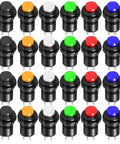 Pack Of 24 12mm Latching Push Button Switches SPST On Off AC 250V 1.5A And 125V 3A Lockable Mini Round Rockers in assorted colors
