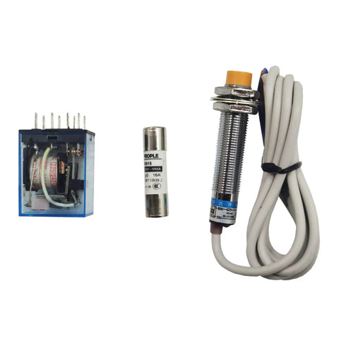 Heavy Duty Electric Hydraulic Hose Crimper Benchtop Workhorse With Ten Precision Dies Auto And Manual Modes For Rubber Lines 220V Three Phase components including relay, fuse, and sensor.