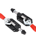 Game Changing Push Pull Toggle Clamps For Woodworking And Metal Work Quick Release Lever Action With Hella Tough Cast Iron Construction two-piece set viewed from above with red handles.