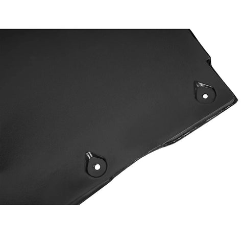 Heavy Duty Front Underbody Splash Guard Shield Fits 2017 Through 2026 Tesla Model 3 And Model Y showing mounting holes and black material.