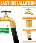 Double Female Garden Hose Connector 3/4 Inch Brass Swivel Adapter With Washers No Fuss Quick Connect Durable Outdoor Hose Fittings For Easy Leak Free Attachments To Most Standard Hoses, brass hose fitting shown on hose