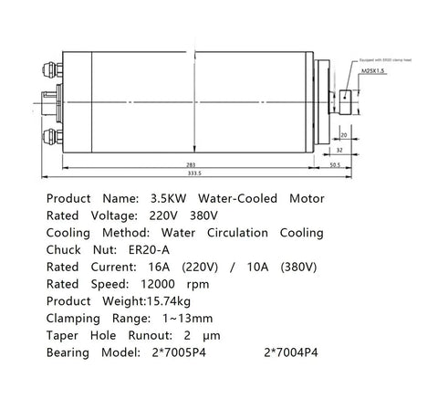 Heavy Duty Rock Solid Cnc Lathe Spindle Motor 3.5KW 220V Metal Body with water-cooling for precise machining.
