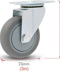 Built Tough Heavy Duty Caster Wheels Roll Like A Dream With Silent Glide 360 Degree Swivel Smooth Rubber Rollers For Everyday Furniture And Workbench Upgrade Three Inch Four Pack close-up view showing 3-inch TPR wheel with metal bracket.