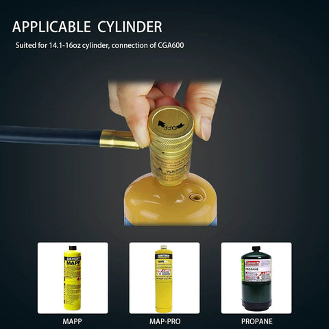Alt Tag: Self Ignition Propane Gas Torch Kit With Brass Hose 1.5m connection options for MAPP, MAP-PRO, and Propane cylinders