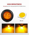 10 Pack Three Quarter Inch Round Mini Led Clearance Lights For Trucks RVs Rigs Buses Trailers Vans Caravans And Boats 12V Red And Amber With Rubber Grommet Surface Mount 60 Lumen Front Rear Side Marker Indicator Kit, showing amber light brightness and SMD LED details