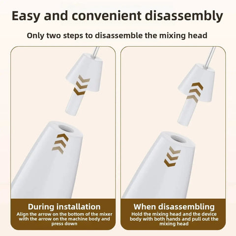 Instructions for disassembling the USB Rechargeable Milk Frother Handheld 3 Speed Electric Wand With Digital Display.