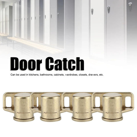 Antique Gold Zinc Alloy Magnetic Door Catch Set 4 Pack Cabinet Hardware Keeps Doors Shut Tight for Cabinets Wardrobes Closets and Drawers With Strong Magnetic Seal shown in a locker room setting.