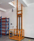 Smooth Operator Electric Lifting Platform And Wall Mounted Freight Elevator With Wireless Remote in warehouse setting.