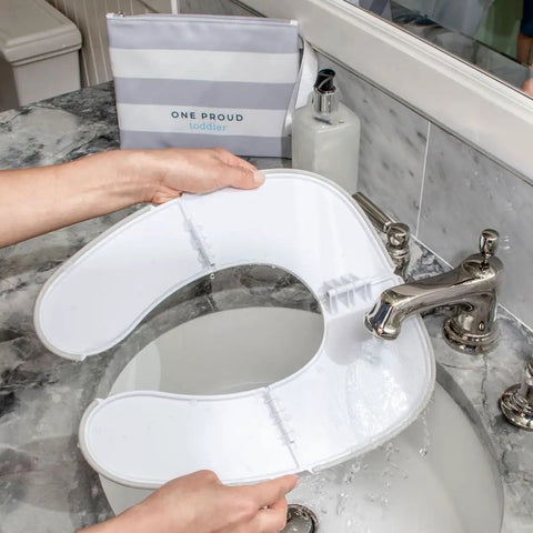 Foldable Travel Potty Seat For Toddlers, Rock Solid And Slim Baby Toilet Training Chair For Road Trips, No Hassle Packable Design Made Right Here In The Usa