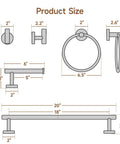 Dimensions diagram for Brushed Nickel 4 Piece Bathroom Accessories Set Wall Mounted SUS304 Stainless Steel Towel Bar, Holder, Ring, Hook.