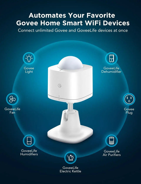 Smart Motion Sensor For Home Automation With Group Control Over Unlimited Devices shown with compatible GoveeLife products
