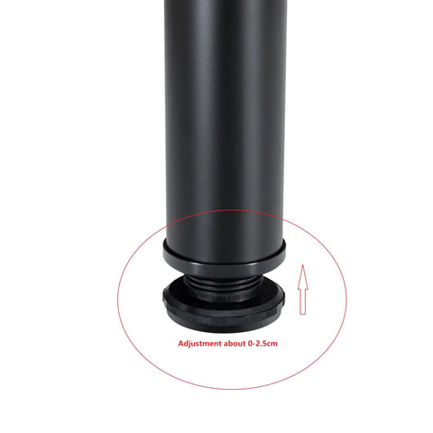 Close-up of adjustable base of 30 Inch Adjustable Metal Desk Legs Set Of 4, Heavy Duty Black Round Furniture Legs, showing anti-rust coating.