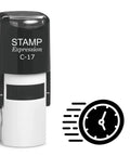 Self Inking Rubber Stamp With Straight Up Bold Black Ink And Badass Clear Clock Face Design delivering up to five thousand crisp impressions.