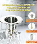 Universal Bathroom Sink Drain Stopper Pop Up Filter With 304 Stainless Steel Hair Catcher Strainer Basket in action draining water.