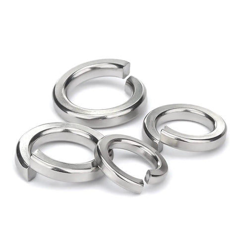 Close-up of 100-Piece M6 Stainless Steel Spring Lock Washer Set For Rock Solid Fastening And Vibration Resistance.
