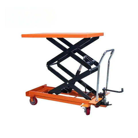 Pro Level Hydraulic Scissors Lift Table With Foot Pedal Pump Heavy Duty Adjustable Elevator Platform For Shop Use, orange tabletop.