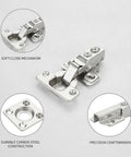 2.46 Inch Short Arm Hydraulic Cabinet Hinge with Soft Close, carbon steel hardware displayed with detail views of mechanism and construction.