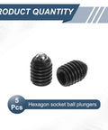 Rock Solid 5 Pack M5 Spring Loaded Ball Plungers With Hex Socket Design And Premium High Carbon Steel Build Badass Reliability For Pneumatic Tools And Machine Mods Featuring Reliable 6mm Travel And Hassle Free Install, showing black hex socket ball plungers.