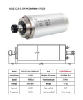 Heavy Duty Water Cooled Spindle Motor 5.5KW 380V ER25 Collet specifications diagram with dimensions and technical details.