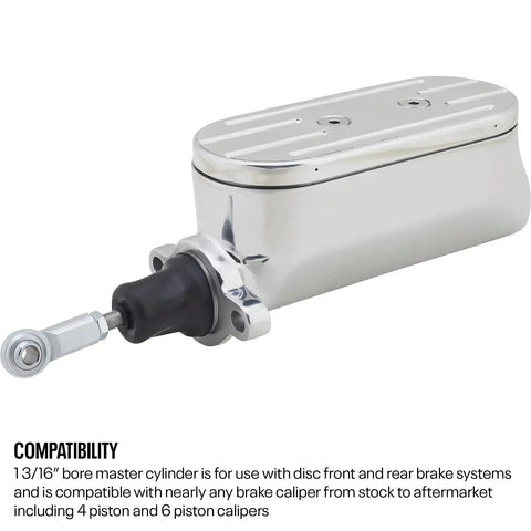 Built Tough Electric Brake Booster And Master Cylinder Kit For Front Rear Disc Brakes Featuring Twelve Volt Hydraulic Muscle, polished 13/16 inch bore.