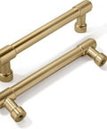 Top Tier Brushed Brass Cabinet Pulls 10 Pack Featuring 96MM Hole Spacing smooth handle design for kitchen cabinets and furniture.