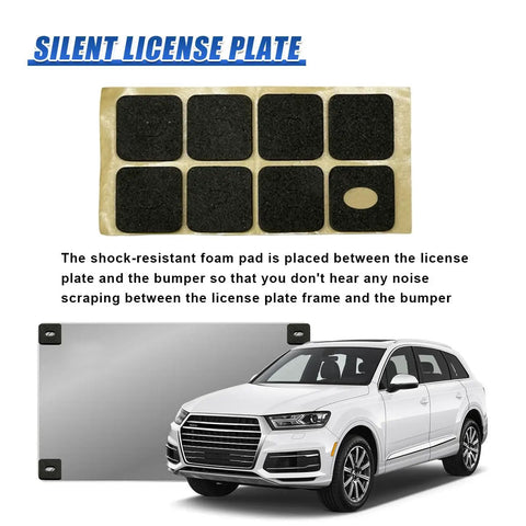 Built Tough Heavy Duty Stainless Steel License Plate Screws With Slick Chrome Cap Anti Theft Hex Bolts Tamper Resistant Auto Tag Fasteners Zero Hassle Install showing foam pads for noise reduction