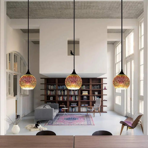 Industrial Modern 3D Colorful Glass Pendant Light 9 Point Eight Inch Eye Catching Fireworks Globe Hanging Lamp For Island