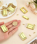 8 Pack Small Matte Gold Toggle Latch Locks for Jewelry Boxes and Tiny Chests, shown with screws and a coin for scale.