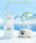 Portable Stainless Steel Breast Milk Cooler With 360 Degree Chill Holds Two Bottles For 24 Hours Mama Approved in icy landscape.