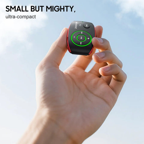 Hand holding Clip-On MP3 Player With LED Light, 8GB Mini Music Player For Sports, Gym, Running And Jogging, Lossless Sound Quality