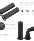 Close-up of 2 Pack Non Slip Motorcycle Hand Grips Open End Seven Eighths Inch Twenty One Millimeters Twenty Four Millimeters Fits Dirt Bike Scooter Motocross Vintage Soft Rubber Thruster Grips With Durable Soft Rubber For All Weather Riding.