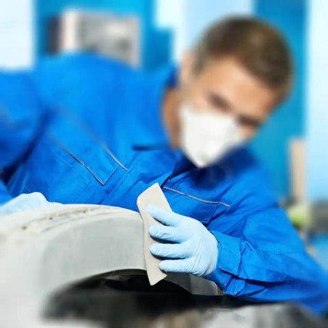 Person using 36 Piece High Grit Sandpaper Set Wet And Dry Assortment For Polishing And Smoothing 1500 2000 2500 3000 5000 And 7000 Grit 9 By 3.6 Inch Sheets