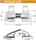 Two Pack Hidden Hinges For Frameless Cabinet Doors 90 Degree Concealed Surface Mount Hinges with measurements in silvery color