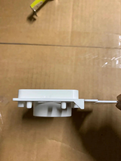 Side view of durable white plastic Inlet Valve Mounting Bracket Replacement for Wall Built-In Central Vacuum Systems