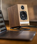 Metal Speaker Stands Pair For Your Desk Setup And Small Bookshelf Speakers Studio Monitors And Gaming Speakers With A 15 Degree Tilt