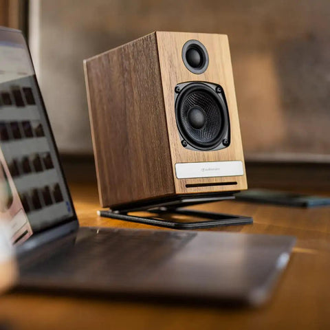 Metal Speaker Stands Pair For Your Desk Setup And Small Bookshelf Speakers Studio Monitors And Gaming Speakers With A 15 Degree Tilt
