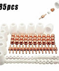 65 Piece Plasma Cutter Consumables Kit Tips Electrodes And Nozzles For PT 31 Cut 40 And Cut 50D, 85 piece set of ceramic nozzles and copper tips.