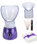 At Home Facial Steamer For Spa Level Steam And Sinus Inhaler Delivers Soothing Hydration For Skin With Aromatherapy Diffuser And Humidifier Great For Relaxation Pore Cleansing And Moisturizing Facial Mask Purple device with accessories