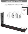 12 Inch Heavy Duty Floating Shelf Brackets Set of 6 with screws, industrial black iron, wall mounted, shelf specifications shown.