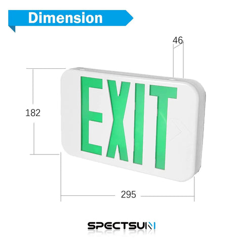 Slick Double Pack LED Exit Signs With Rock Solid Battery Backup, Hella Bright Green Exit Light For Indoor Hallways, Hardwired 120V To 277V Wall Or Ceiling Mount Featuring Glowing Arrow For Dead Simple Safety Upgrades, showing dimensions.