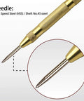 4 Pack Automatic Center Punch One Handed Spring Loaded Drill Punch Tool 5.1 Inch Brass Center Punch, showing tip detail